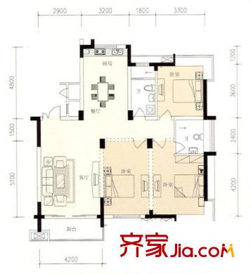 龍盛?華城右岸戶(hù)型圖128平米3室2廳2衛(wèi) 3室2廳2衛(wèi)1廚