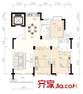 龍盛?華城右岸戶(hù)型圖128平米3室2廳2衛(wèi) 3室2廳2衛(wèi)1廚