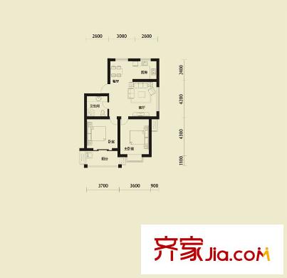 華發(fā)雅苑G2戶型 2室2廳1衛(wèi)
