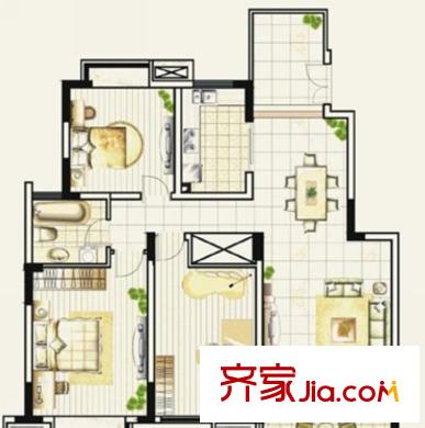 當(dāng)代華府戶型圖B4戶型 3室2廳1衛(wèi)
