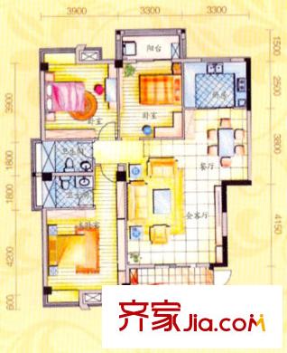 新亞香榭水岸高層戶型 3室2廳2衛(wèi)