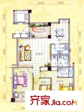新亞香榭水岸高層戶型 3室2廳2衛(wèi)