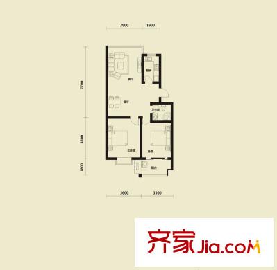 華發(fā)雅苑F1戶型 2室2廳1衛(wèi)