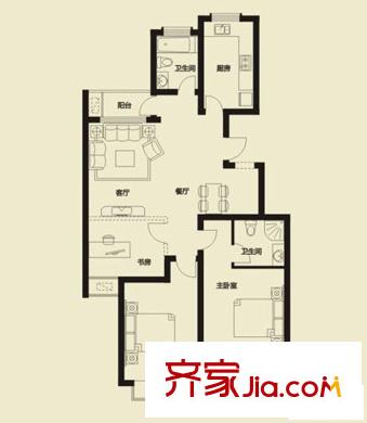 華發(fā)雅苑H1戶型圖 2室2廳2衛(wèi)
