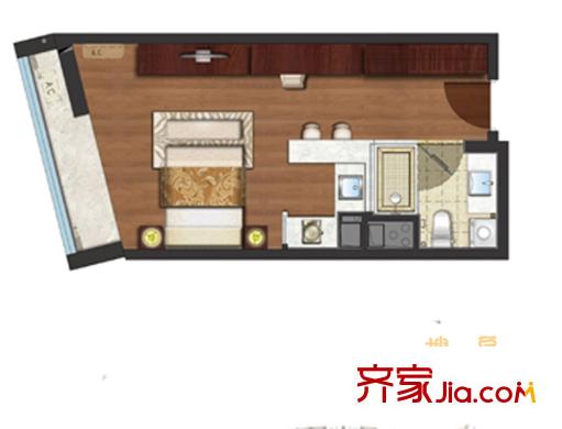 旭輝廣場單身公寓AO2戶型 1室1廳1衛(wèi)