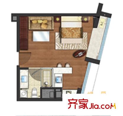 旭輝廣場單身公寓A16戶型 1室1廳1衛(wèi)