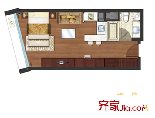 旭輝廣場單身公寓AO3戶型 1室1廳1衛(wèi)