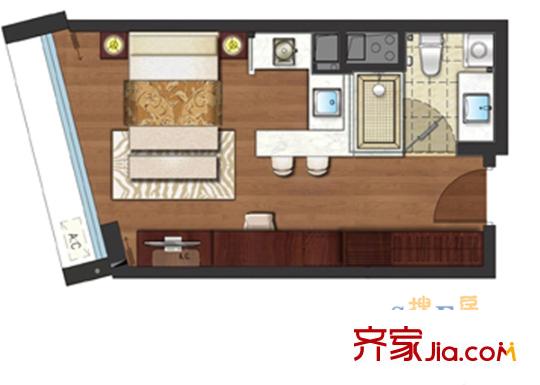 旭輝廣場單身公寓AO1戶型 1室1廳1衛(wèi)