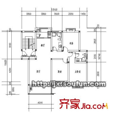 藍(lán)天嘉苑戶(hù)型圖36幢6層1號(hào) 3室2廳2衛(wèi)1廚