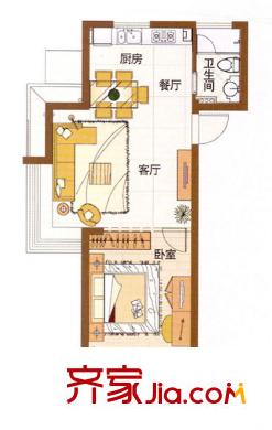 龍盛?華城右岸戶(hù)型圖66平米1室2廳1衛(wèi) 1室1廳1衛(wèi)1廚