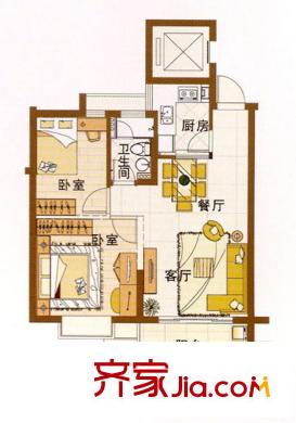 龍盛?華城右岸戶(hù)型圖83平米2室2廳1衛(wèi) 2室1廳1衛(wèi)1廚