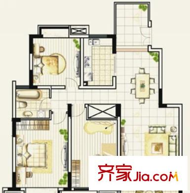 當(dāng)代華府戶型圖B5戶型 3室2廳1衛(wèi)
