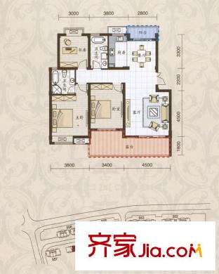 米蘭風(fēng)景花園洋房E4戶型 3室2廳2衛(wèi)