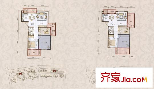 米蘭風景三期景觀高層C1戶型 2室2廳1衛(wèi)