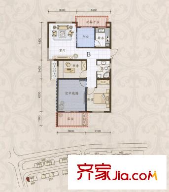 米蘭風景三期景觀高層B（偶）戶型 2室2廳1衛(wèi)
