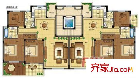 御溪半島花園洋房四樓戶型 3室2廳2衛(wèi)