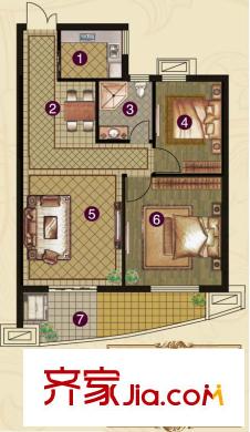 紫鑫豪庭38幢b-E戶型圖 2室2廳1衛(wèi)