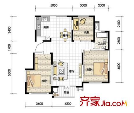 東菱陽(yáng)光樂(lè)園4號(hào)樓C戶(hù)型圖 3室2廳1衛(wèi)
