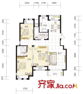 皇馬公寓H7#戶型圖 3室2廳2衛(wèi)