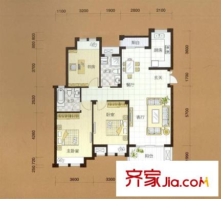 皇馬公寓B2戶型 3室2廳2衛(wèi)