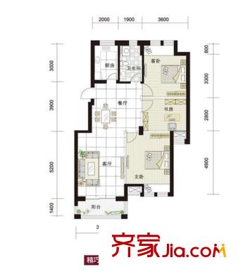 皇馬公寓C2# 5#戶型 3室2廳1衛(wèi)