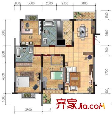 恒創(chuàng)金色恬園小高層5號(hào)樓奇數(shù)層C戶型 3室2廳2衛(wèi)