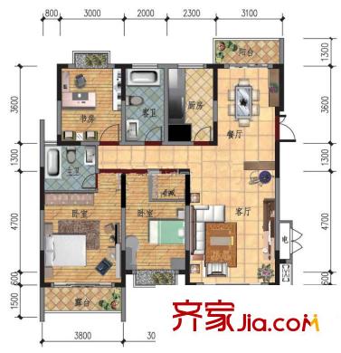 恒創(chuàng)金色恬園小高層5號(hào)樓偶數(shù)層C戶型 3室2廳2衛(wèi)