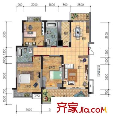 恒創(chuàng)金色恬園小高層9號(hào)樓中間套F戶(hù)型 3室2廳2衛(wèi)