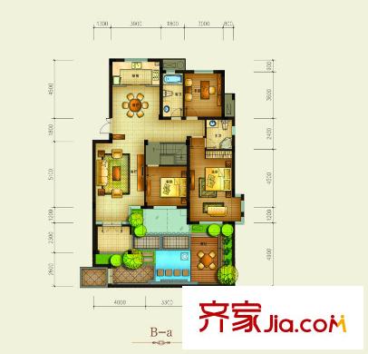 恒鑫文錦苑多層2號(hào)樓一層B-a戶型 3室2廳2衛(wèi)