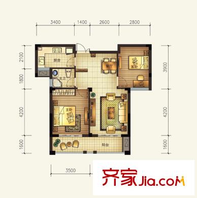 恒鑫文錦苑小高層9號(hào)樓GCD-2戶型 2室2廳1衛(wèi)