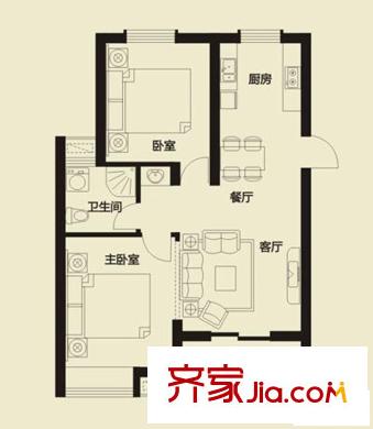 華發(fā)雅苑J1戶型圖 2室2廳1衛(wèi)