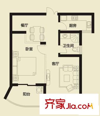 華發(fā)雅苑K3-2戶型圖 1室2廳1衛(wèi)