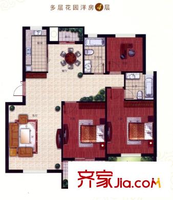 御溪半島多層花園洋房4層戶型 3室2廳2衛(wèi)