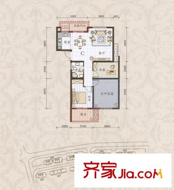 米蘭風景三期景觀高層C戶型 2室2廳1衛(wèi)