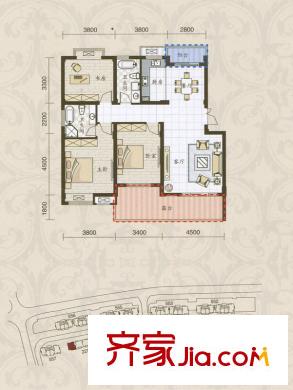 米蘭風(fēng)景三期花園洋房F4戶型 3室2廳2衛(wèi)