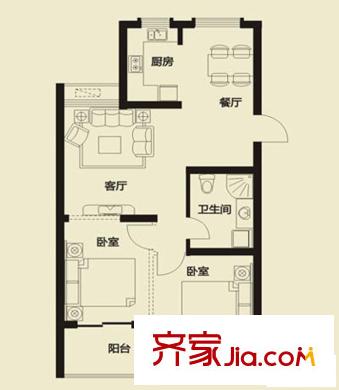 華發(fā)雅苑K2戶型圖 2室2廳1衛(wèi)