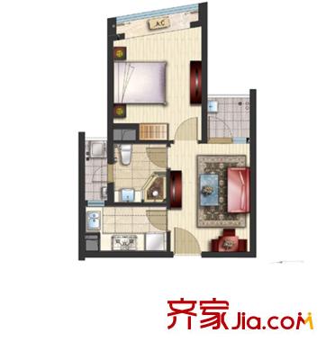 旭輝廣場高層C10戶型 1室1廳1衛(wèi)
