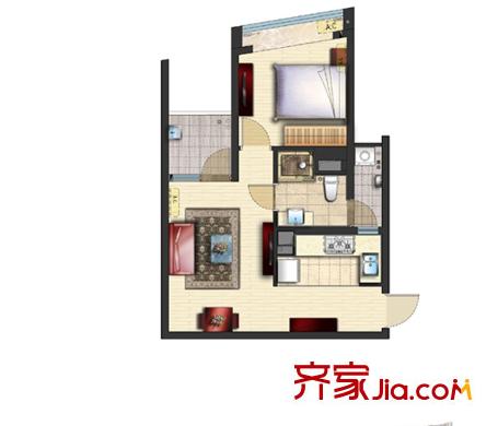 旭輝廣場高層C11戶型 1室1廳1衛(wèi)