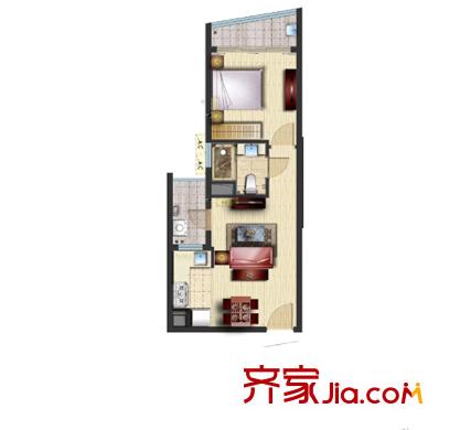 旭輝廣場高層C08戶型 1室1廳1衛(wèi)