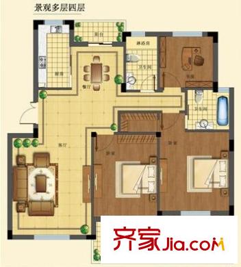 御溪半島景觀多層四樓戶型 3室2廳2衛(wèi)