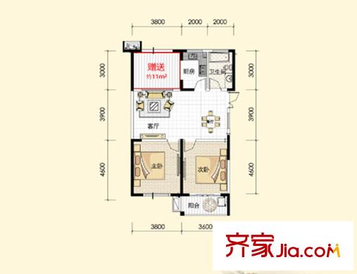 東菱陽光樂園8、9號樓I戶型 2室2廳1衛(wèi)