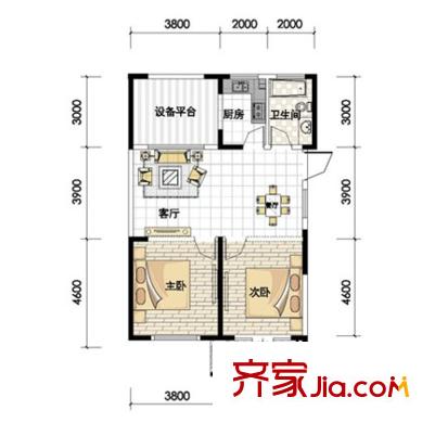 東菱陽光樂園二期8、9號樓S戶型 2室2廳1衛(wèi)