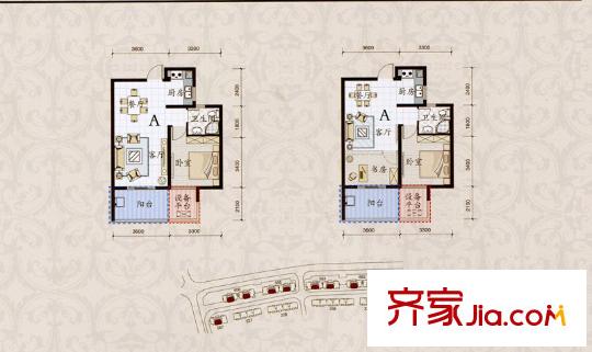 米蘭風景三期景觀高層A戶型 1室2廳1衛(wèi)