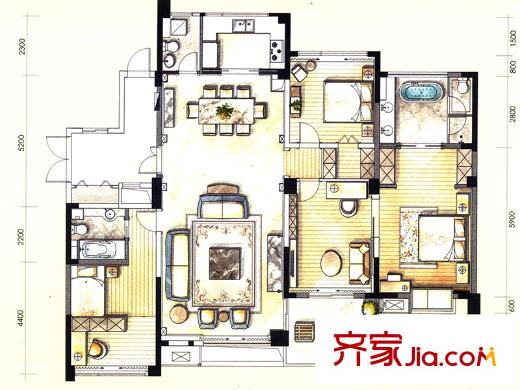 云間綠大地多層戶(hù)型 4室2廳3衛(wèi)1廚