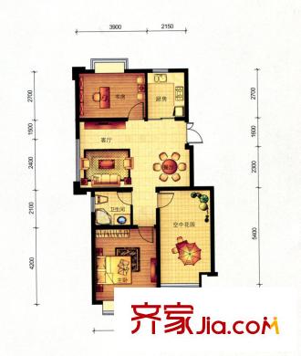 御翠花苑D1戶型 2室2廳1衛(wèi)1廚