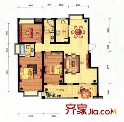 御翠花苑B2戶型 3室2廳2衛(wèi)1廚