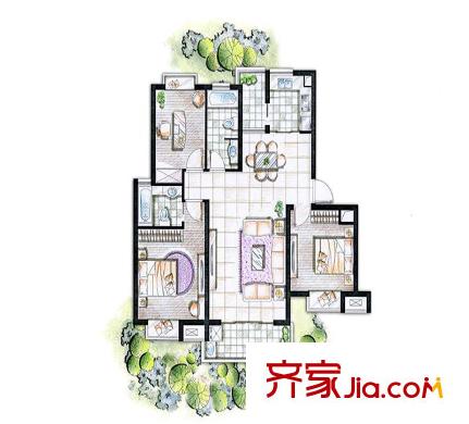 依云小鎮(zhèn)WG2戶(hù)型 3室2廳2衛(wèi)