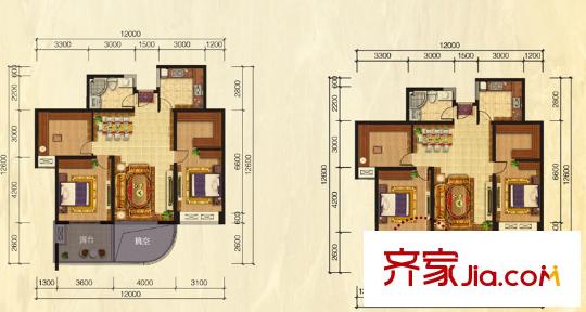 東方普羅旺斯139#樓B型中間套偶數(shù)層戶型圖 3室1廳1衛(wèi)1廚