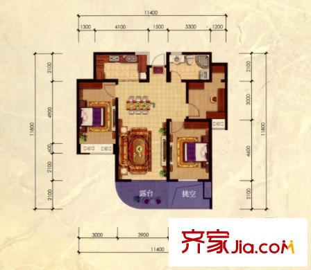 東方普羅旺斯138#140#奇數(shù)層03戶型 3室2廳1衛(wèi)1廚