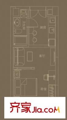 融寓A戶型  1室1廳1衛(wèi)1廚